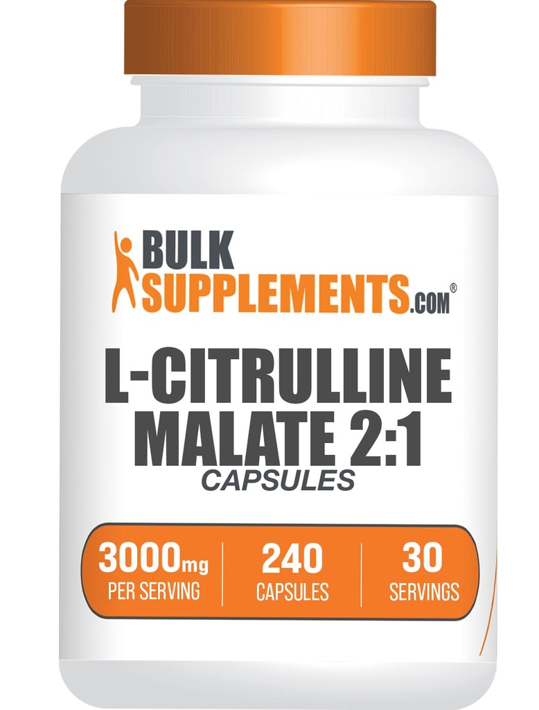 BulkSupplements.com L-Citrulline Malate Capsules - als L-Citrulline Malate 2:1, Nitric Oxide Supplement - Glutenvrij, 8 Capsules per Serving (3000mg), 240 Tellen (Pack of 1)