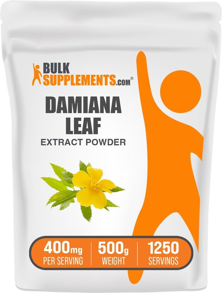 BulkSupplements.com Poudre d'extrait Damiana - supplément Damiana, supplément à base de plantes - végétalien et sans gluten, 400mg par portion, 500g (1,1 lb) (paquet de 1)
