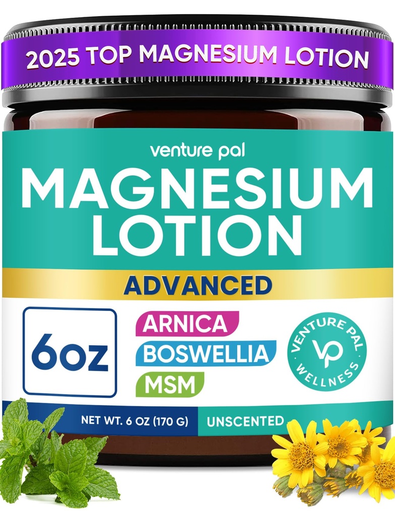 Venture Pal Magnesium Lotion with Arnica, MSM & Boswellia – Cooling Magnesium Cream – Lightweight Moisturizing Lotion for Legs & Feet – Safe for Kids – 6 fl oz