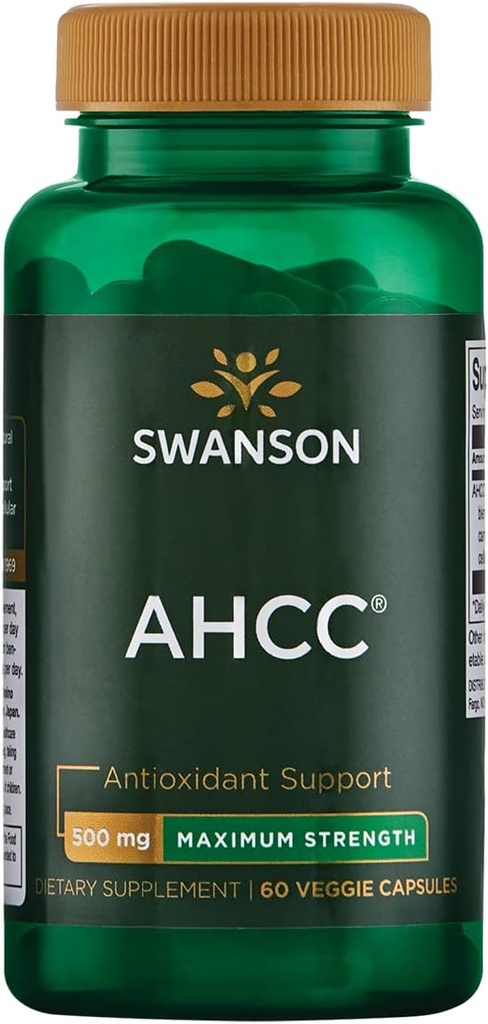 Swanson Maximum Strength AHCC - Promotion du support immunitaire avancé - Supplément naturel aidant les cellules NK et le soutien du foie - (60 capsules Veggie, 500mg chacune)