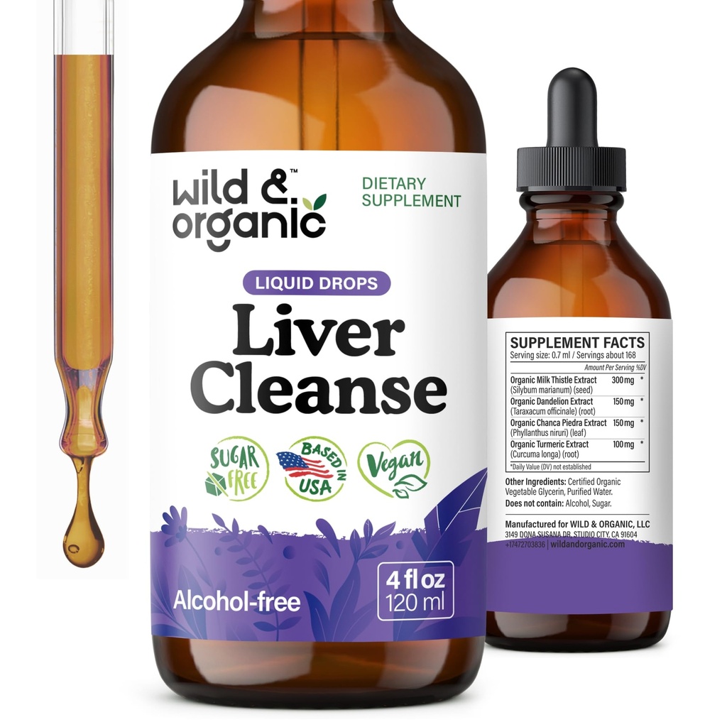 Teinture de désintoxication du foie sauvage et biologique - Thistle de lait, complexe de racines de dandelion - Supplément de soutien du foie liquide - Lait végétalien, sans sucre et sans alcool