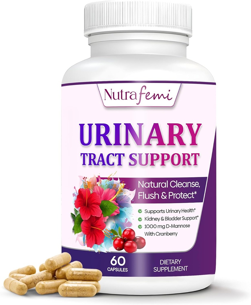 Natuurlijke urinetrek gezondheid supplementen voor vrouwen, UTI gezondheid Ondersteuning, Flushes Onzuiverheden en Reinigt urinewegen, Blaas ondersteuning, D-Mannose met Cranberry, Dandelion & Hibiscus