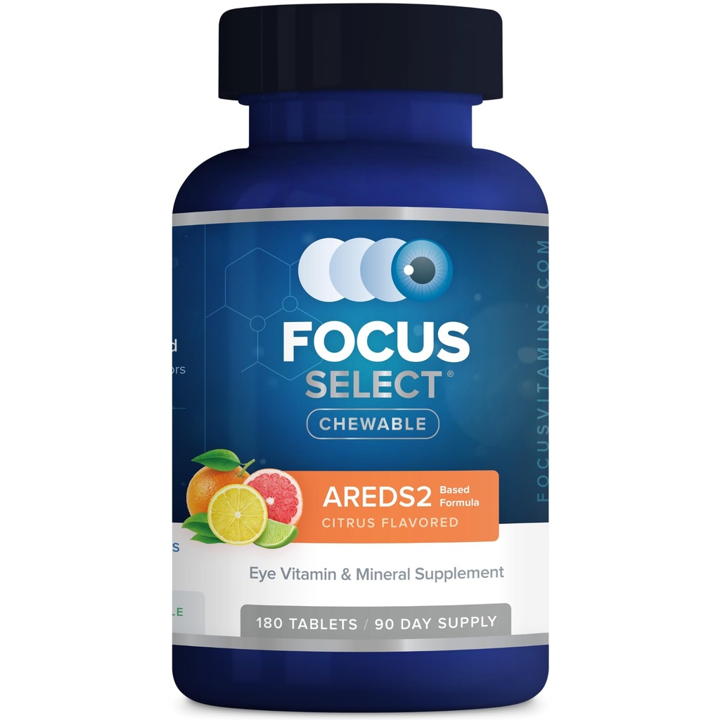 Focus Selecteer AREDS2 Gebaseerd Kauwbare Oog Vitamine-Mineral Supplement - AREDS2 Gebaseerd Supplement voor de Ogen (180 ct. 90 Day Supply) Citrus Flavored ARDES2 Gebaseerd Oog Kauwbaar - ARDES2 Low Zink Formule