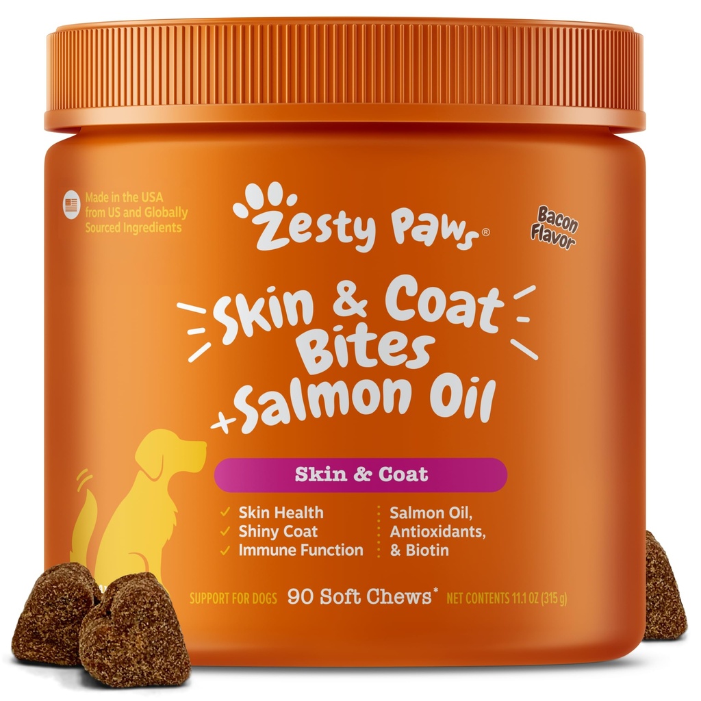 Zesty Paws Omega 3 Visolie voor honden - Zesty Paw Hond Vitamines en Supplementen voor Hip, Joint & Skin, Bacon (90 Kauwen)