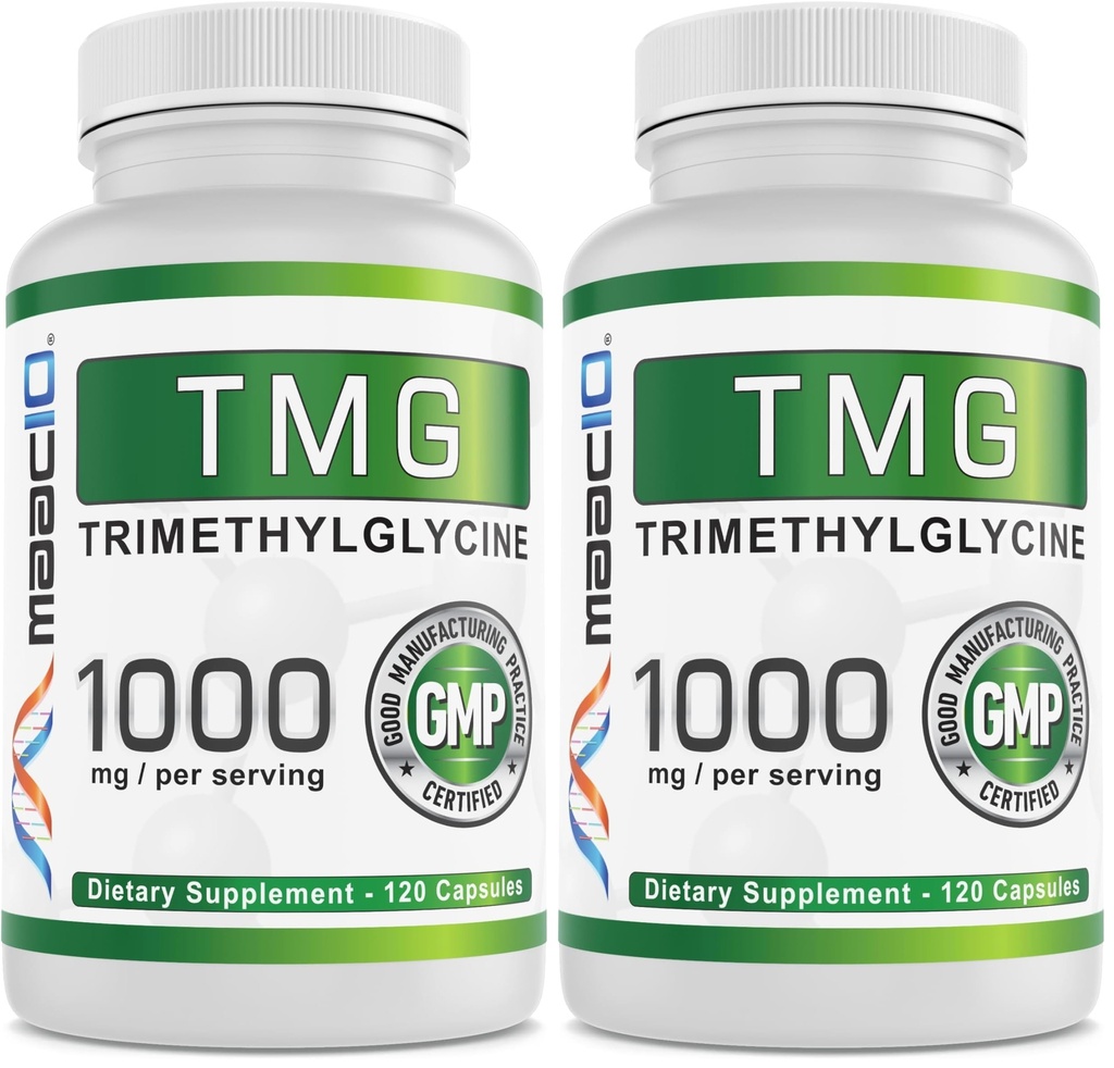 MAAC10 TMG 1000MG NSF Certified Supplement | Trimethylglycine or Betaine Anhydrous | Methylation, Homocysteine and Liver Support (120 Capsules) (Pack of 2)
