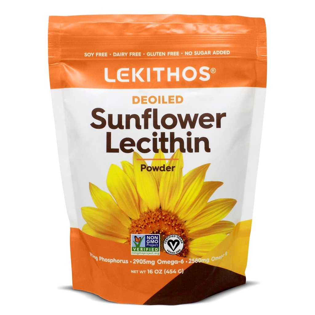 Poudre de lécithine de tournesol déhuilée 16oz, supplément quotidien de lécithine pour la cuisson, la cuisson au four et les gommies, 1760mg Supplément de phosphatidyl Choline - idéal pour les sucettes de lait enrobées! 65 portions, non-OGM