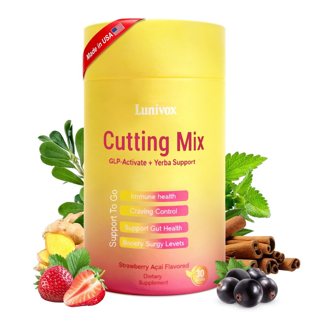 Cutting Drink Mix - GLP-1 Drink Mix | Dual-Action Prebiotic Formula for Gut Wellness Support & Healthy Energy Boost | Non-GMO, Gluten-Free & Vegan | Strawberry Açaí Flavor (30 Sticks)