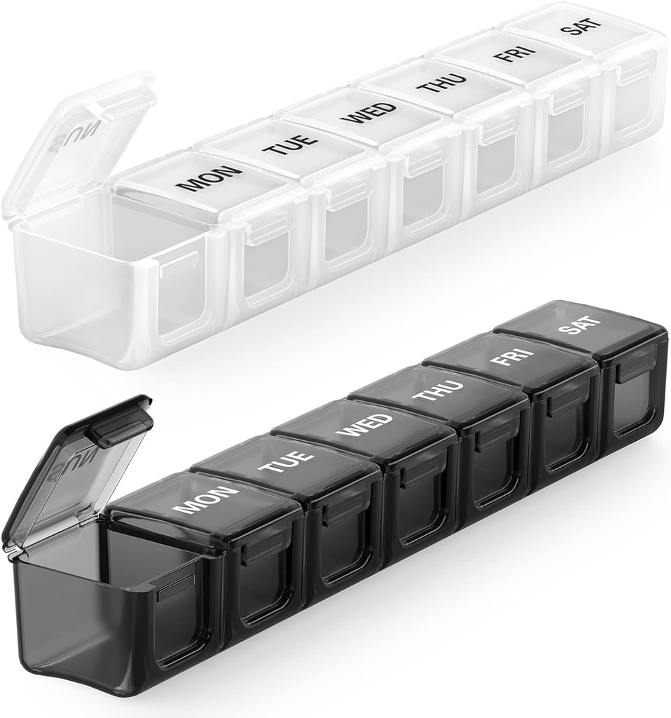 Sukuos Extra Large Wekelijkse Pillen Organisator 2 stuks, Dagelijkse Pillen Box 7 Dag pillen koffers voor geneesmiddelen, vitamine, visolie of supplementen, Gemakkelijk te reinigen