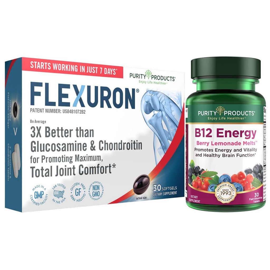 Zuiverheid Producten Flexuron Joint Formula + B-12 Energy Smelt Flexuron (Krillolie, laag Moleculaire Gewicht Hyaluronzuur, Astaxanthine) - B12 Energy Smelt (Methylcobalamine B12, Vitamine D3, Biotine +Meer)