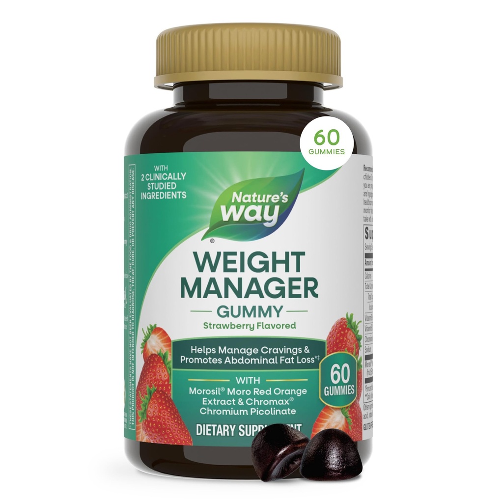 Nature's Way Weight Manager Gummy, Helps Manage Cravings*(1), Supports Energy Metabolism*, Promotes Abdominal Fat Loss*(1), 1,000 mcg Chromium Picolinate per Serving, Strawberry Flavored, 60 Count