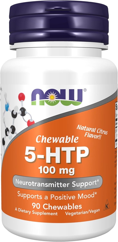 NOW Foods Supplements, 5-HTP (5-hydroxytryptofaan) 100 mg, Neurotransmitter Support*, 90 Chewables