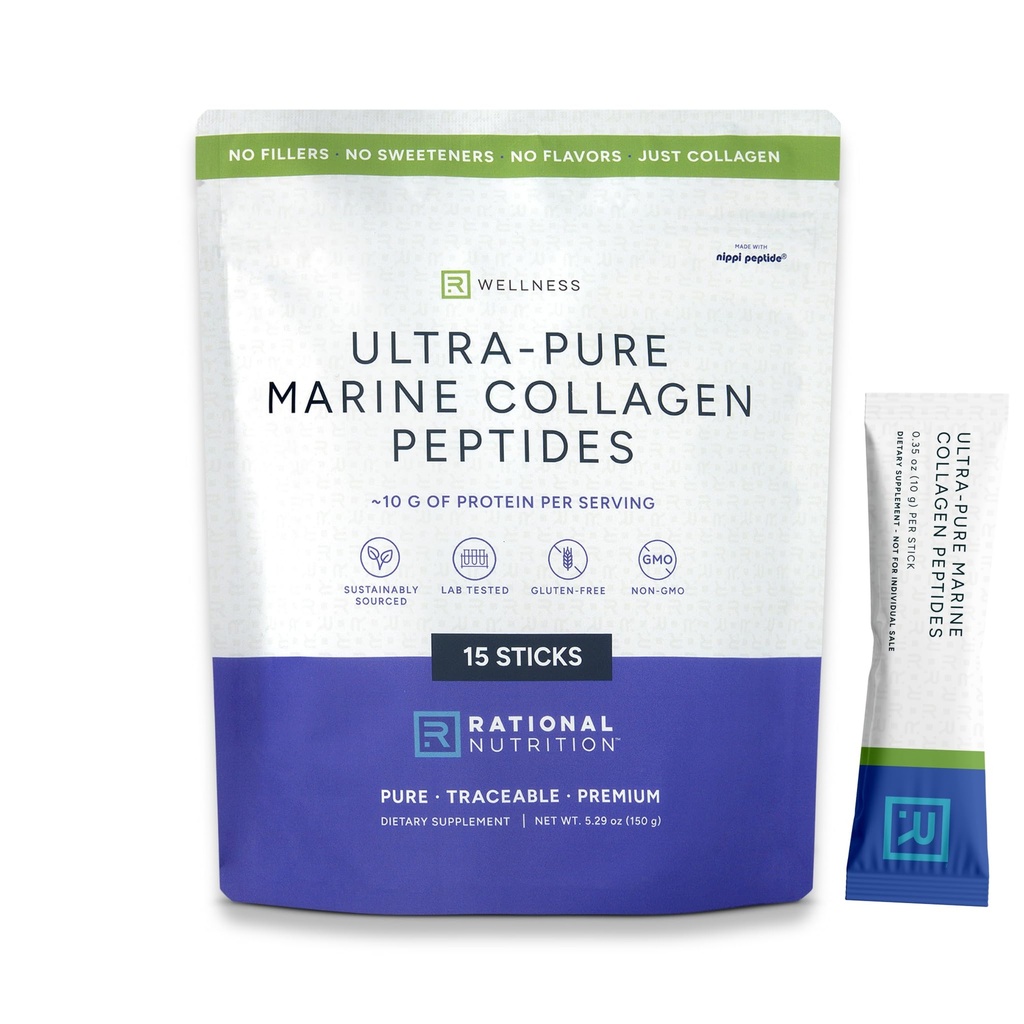 Hydrolyzed Marine Collagen Peptides - Made with Nippi Peptide® from Japan, 10g Type I Collagen Per Serving, Supports Skin, Hair, Joint, and Bone Health, Lab Tested - 15 Stick Packs