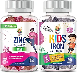 SUNNY SAM Gommies de fer pour les enfants & Gommies de zinc pour les adultes - Zinc Gummy à croquer pour le soutien immunitaire - puissant naturel antioxydant Non-OGM Supplément pour les enfants Hommes Femme Adultes