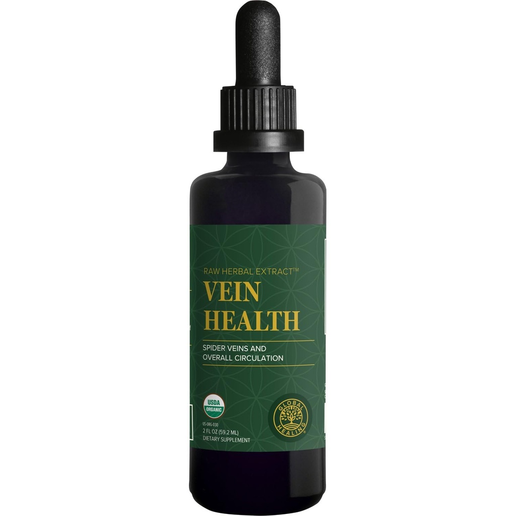 Global Healing Plant-Based Vein Health Liquid Vegan Supplement Drops to Support Blood Flow & Circulation, Helpt met Spider & Varicose Veins voor gezonde benen - Biologische Horse Chestnut Root - 2 Fl oz