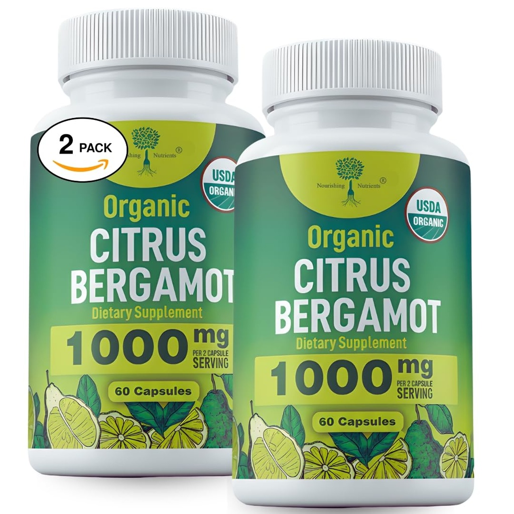 Organic Citrus Bergamot Supplement - Only USDA, Cardiologist Formulated with 200+ Scientific Studies -1000mg - Patented Extract, Heart, Cholesterol, Lipid - Italian Bergamot High Polyphenols 60caps x2
