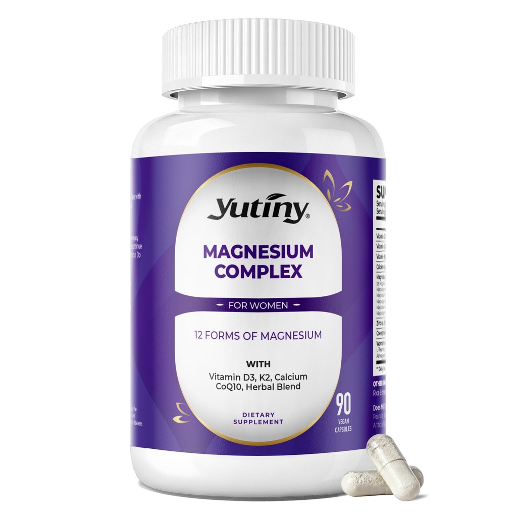 Magnesium Complex 1000mg for Women, 12 in 1 Magnesium Supplement with Glycinate Citrate Malate Taurate Vitamin D3 K2 Zinc Ashwagandha, Sleep, Bone, Nerve Health, 90 Count
