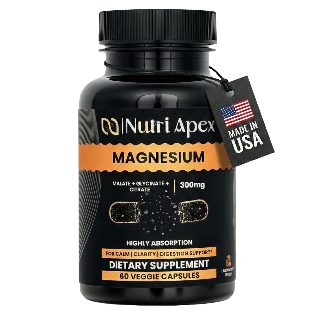 Magnesium Supplement for Energy – Triple Magnesium Complex 300mg with Glycinate, Malate & Citrate – High Absorption for Muscle Recovery, Sleep, Mood & Heart Support – 60 Veggie Capsules, Made in USA