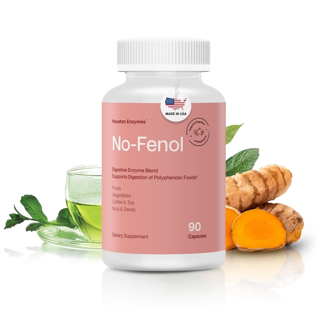 Houston Enzymen No-Fenol - Digestief Enzyme Supplement voor polyfenolische spijsvertering en fruit en plantaardige vezels - Digestieve enzymen voor vrouwen en mannen (90 capsules)