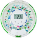 Automatische pildispenser, Organisator van 28 dagen medicatie op slot, maximaal 6 doses per dag, 6 doseringssjablonen, geluids- en lichtwaarschuwingen en sleutel voor vitamines, supplementen (Frosted Lid)