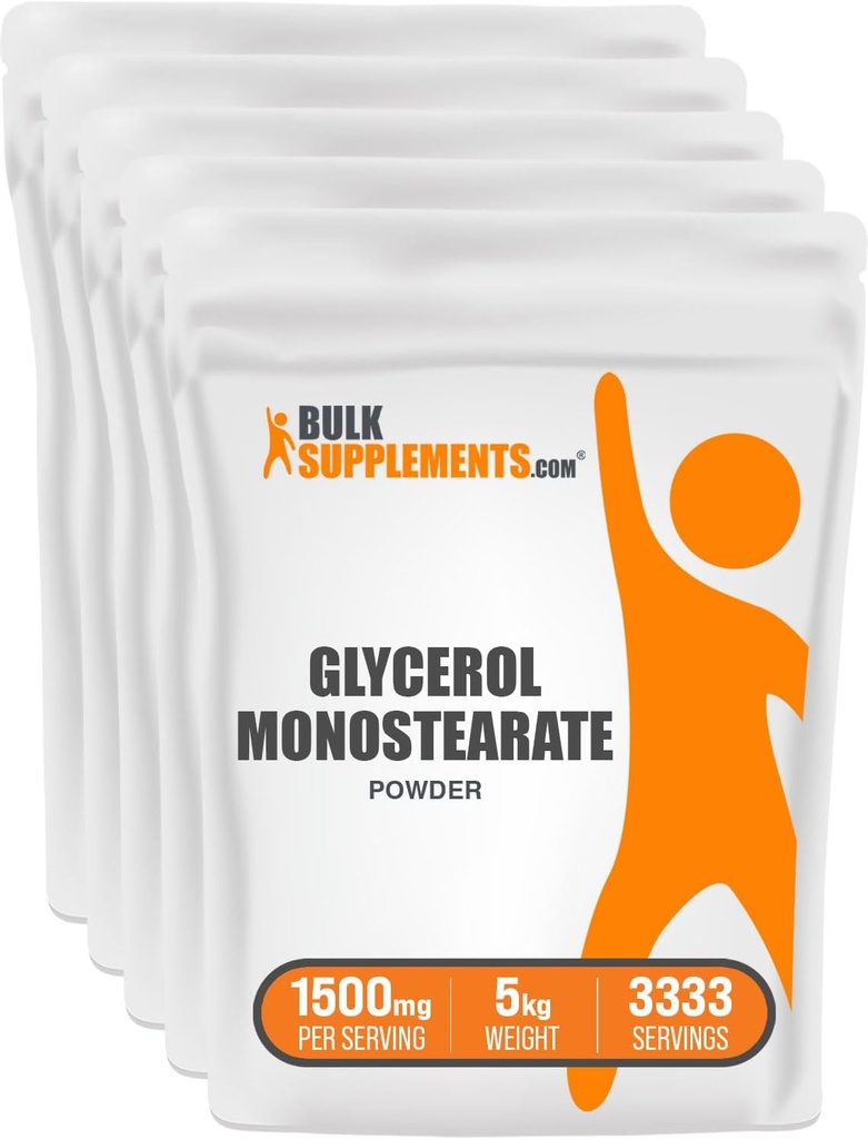 BulkSupplements.com Glycerol Monosteraatpoeder - Glycerolpoeder, Glycerolsupplement, energiebron - Glutenvrij, 1500mg per portie, 5kg (11 lbs) (verpakking van 5)