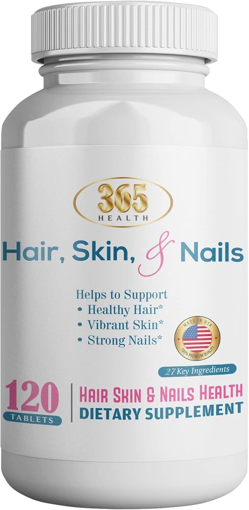 365 Health Skin, Nails & Hair, Advanced Formula, 120 tabletten - Ondersteunt collageen voor haar, nagels en huidgezondheid - Biedt zink, vitamine C & niet GGO, veganist, gluten & zuivelvrij - 120 porties