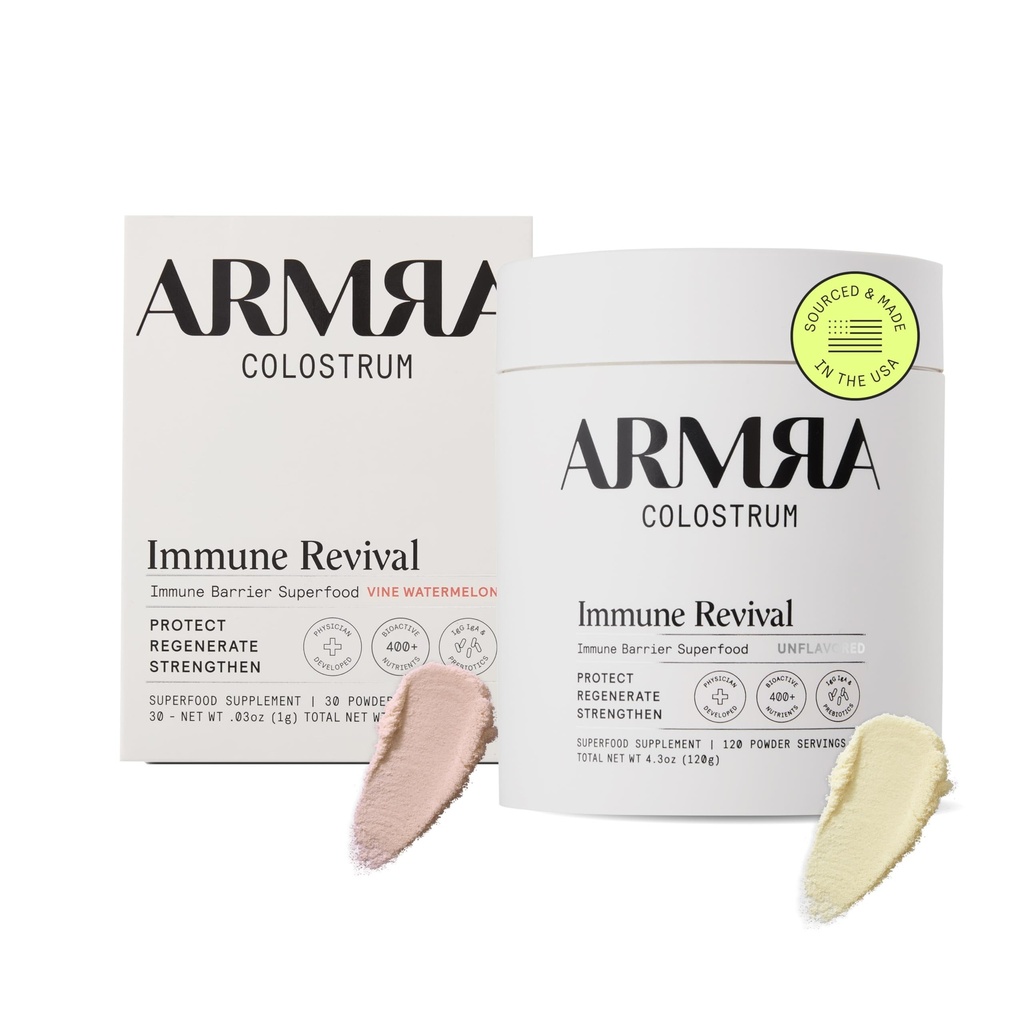 ARMRA Colostrum™ Premium Powder, Grass Fed, Gut Health Bloating Immunity Skin & Hair, Contains 400+ Bioactive Nutrients, Keto, Gluten & Fat Free (Vine Watermelon, Unflavored Bundle | 150 Servings)