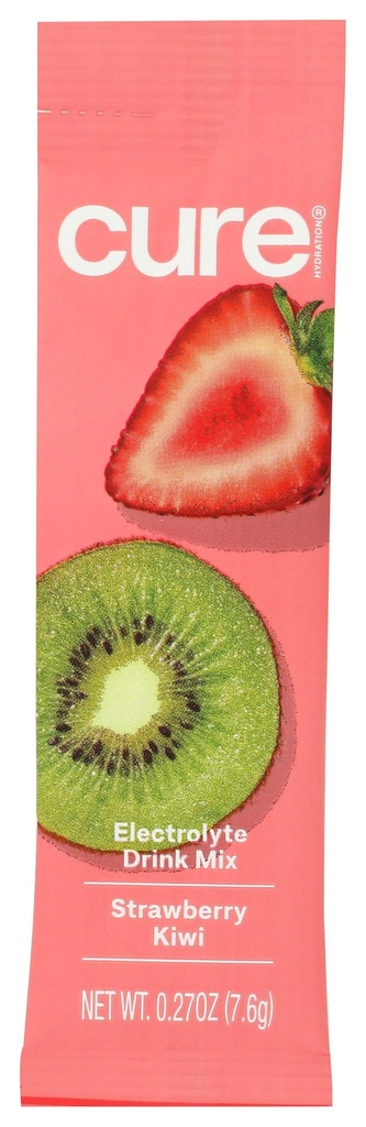 Cure Hydrating Electrolyte Mix | Electrolyte Powder for Dehydration Relief | Made with Coconut Water | No Added Sugar | Vegan | Paleo Friendly | Single Stick - Strawberry Kiwi