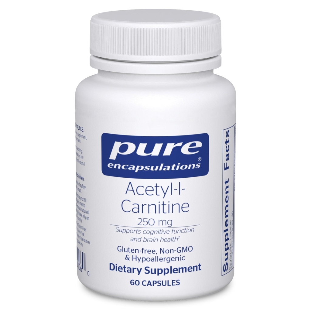 Encapsulations pures acétyl-L-Carnitine 250 mg - Supplément mémoire et cerveau - Soutien et focalisation cérébrale* - Sans gluten et sans OGM - 60 capsules