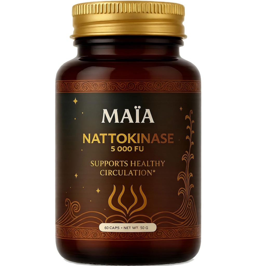 Maia Nattokinase Supplement, with 5000 FU, Supports Arterial Cleanliness and Heart Health, Promotes Healthy Circulation, Added Vitality and Wellness, Plant-Based Capsules, Zero Sugar, 60 Capsules
