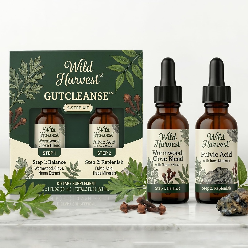 2 Step, Blend of Fulvic Acid, Wormwood, Clove & Neem Extract, Balance & Replenish Gut Health – 2x1 Floz