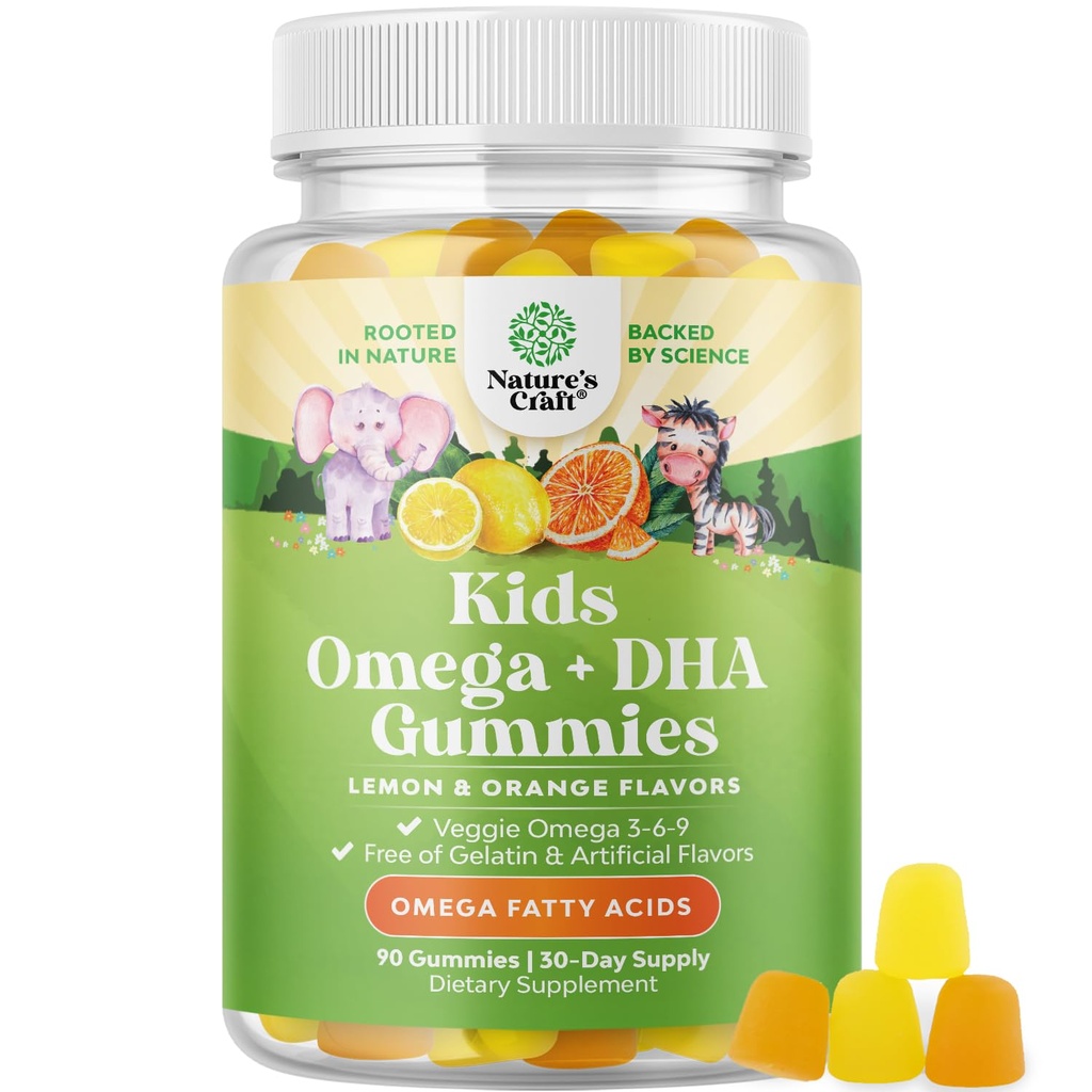Kinderen DHA Omega 3 Gummies for Kids - Delicious Fish Free DHA Omega 3 Gummies with Vegetarisch 6 9 for Vision Brain & Immunity - Non GMO Supplement Vis & Gluten Free 1 maand