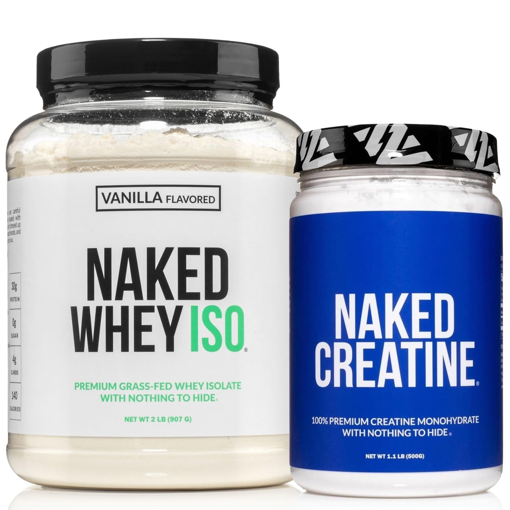 NAKED Vanilla Whey Isolate Protein Powder (24 Servings) Pure Micronized Creatine Monohydrate 500g (100 Servings) – Grass-Fed; Bulk; Non-GMO; Gluten Free; Soy Free