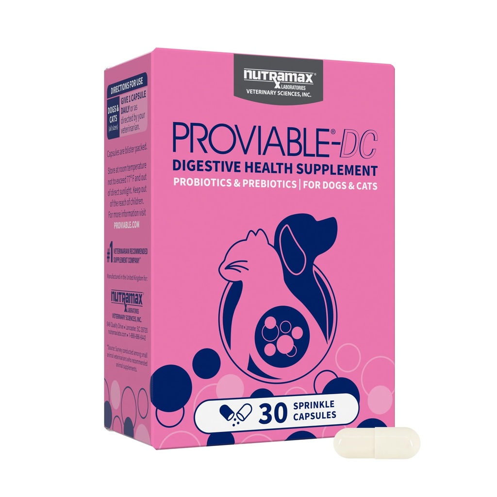 Nutramax Proviable Probiotica voor honden en katten, Dagelijkse Digestieve Gezondheid Supplement met Meerdere Strains van Bacteriën, Kat en Honden Probiotica Plus Prebiotica, 30 Capsules