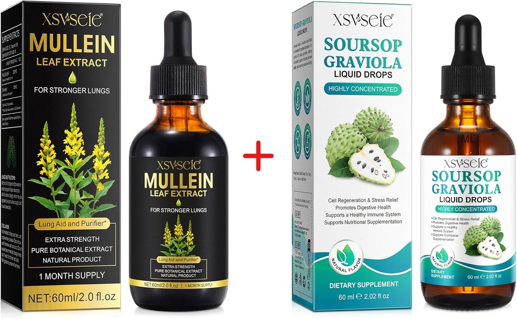Mullein druppels voor longen reinigen en sourop Bitters Liquid, Mullein Leaf Extract Tinctuur met Chlorofyl, Soursop Multivitamine Drops,Natuurlijk kruidensupplement voor mannen en vrouwen