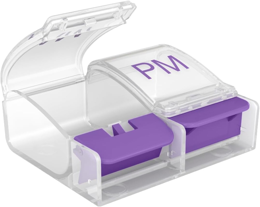 EZY DOSE Daily Push Button Pill Case, planificateur de médicaments, boîte d'organisateur de vitamines, 2 fois par jour, AM/PM grands compartiments, Arthrite amical, clair lids, couleur mai Varier, sans BPA