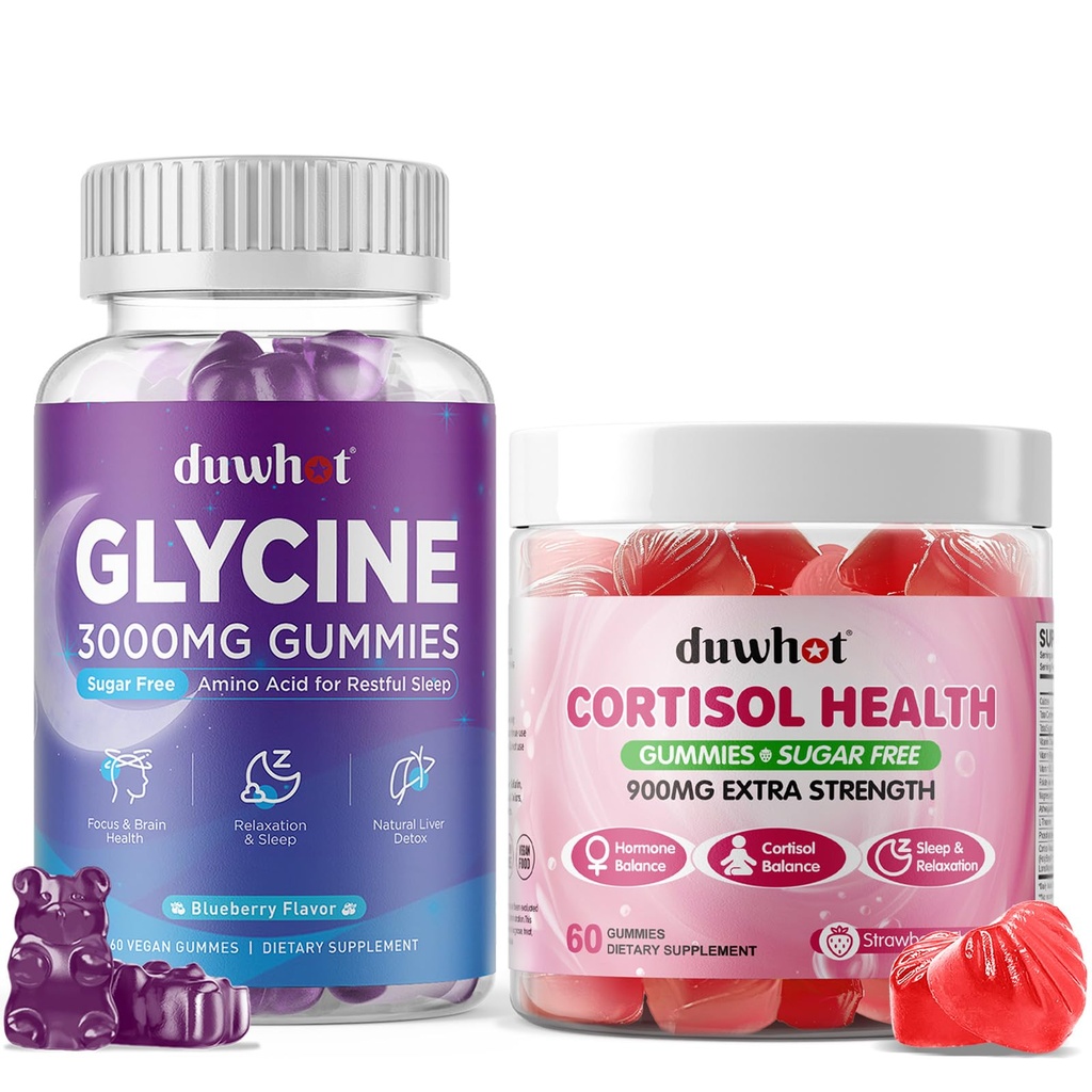 duwhot Glycine Gummies 3g & Cortisol Gummies, Sleep Support & Cortisol Supplements for Women, Relax, Nerve & Immune Health
