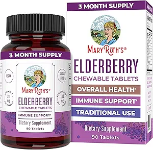 MaryRuth Organics Elderberry Vitamine C Comprimés à mâcher (Sambucus nigra) Black Elderberry for Imune Support (en anglais seulement) 3 mois Supply (en anglais seulement) Sans gluten (en anglais seulement) Non-OGM (en anglais seulement) 90 portions