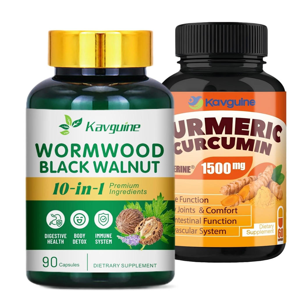 Wormwood & Turmeric Curcumin Capsules -1650mg Organic Turmeric Capsules with 95% Curcuminoids Black Pepper Extract,Black Walnut Hulls, Cloves, Peppermint Leaf, Supports Cut Health & Digestive