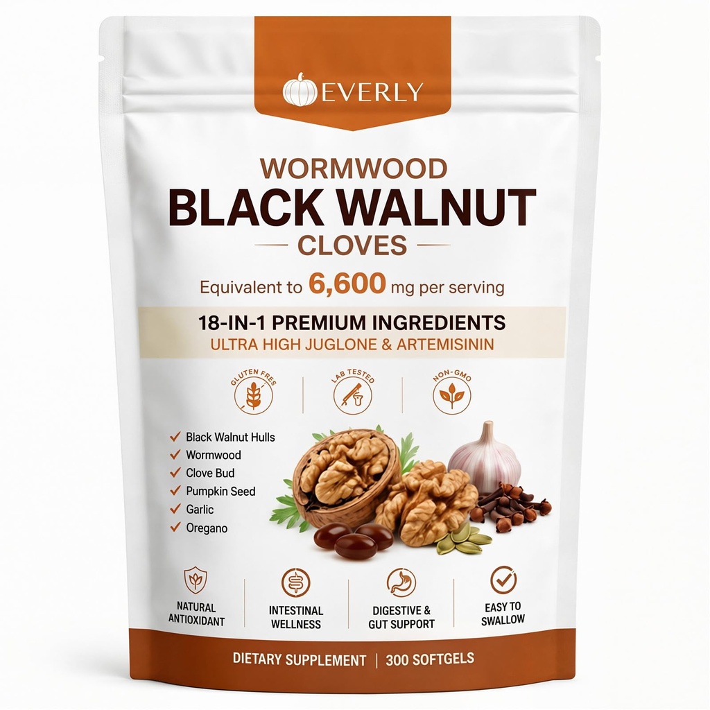 Wormwood Black Walnut Cloves Softgels, Digestive Health and Gut Wellness Support, Herbal Blend with Black Walnut Hull, Clove and Wormwood for Men and Women
