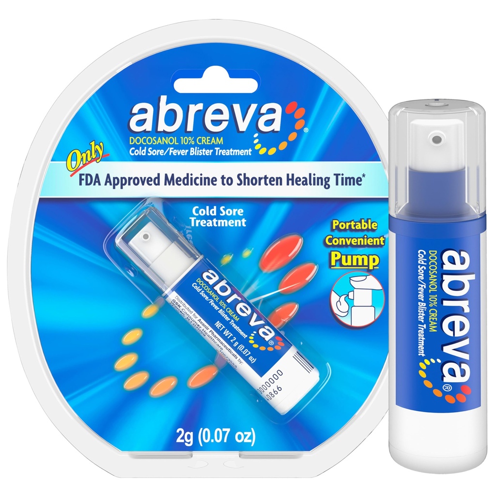Abreva 10 pour cent Docosanol Traitement des plaies froides, traite votre plaquette de fièvre en 2,5 jours - 0,07 oz pompe