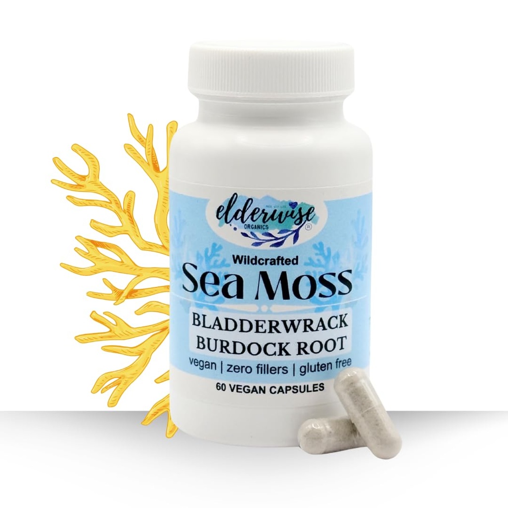 Ouderwetse Sea Moss Capsules - Sea Moss with Burdockroot & Bladderwrack - Superfood Supplement - 60 Vegan Capsules - 30 Day Supply - Doseer 2 a Day - 1400 mg
