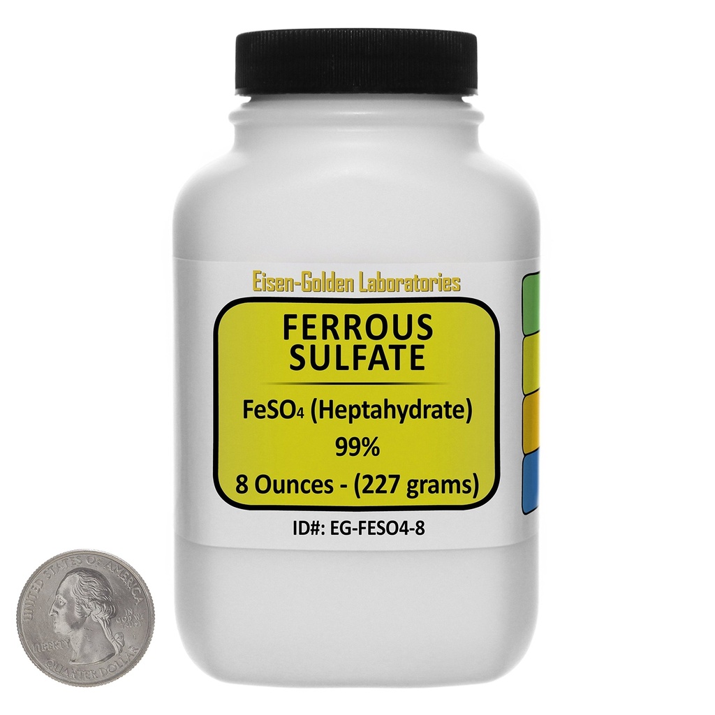 Ferrous Sulfate [FeSO4] 99% ACS Grade Powder 8 Oz in a Space-Saver Bottle
