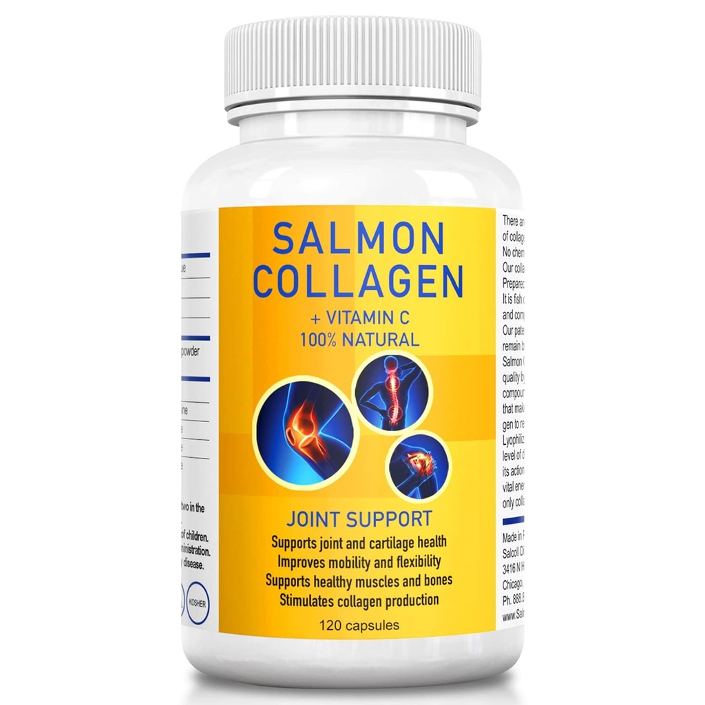 Salcoll Premium Marine Collagen Capsules, 120 Count, Fish Collagen Supplement for Joint Support, Skin, Hair & Nails