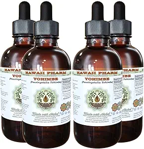 Hawaii Pharm Yohimbe Extrait liquide sans alcool, Yohimbe Liquide (Pausinystalia Yohimbe) glycérite séchée glycérite supplément naturel à base de plantes, États-Unis 4x4 fl.oz