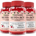 Apple Cider Vinegar Gummies, Max Strength 2000mg ACV Gummy met Probiotica, B12 en Keto Ondersteuning, Voor spijsvertering, Metabolisme, Detox, Gut & Immune Health, Gelatine-Free, Non-GMO, 180 keto acc gummies