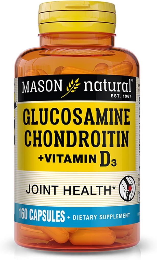 MASON NATUURLIJKE Glucosamine Chondroitin Plus Vitamine D3 - Ondersteunt gewrichts- en botgezondheid, verbeterde mobiliteit en flexibiliteit, 160 capsules