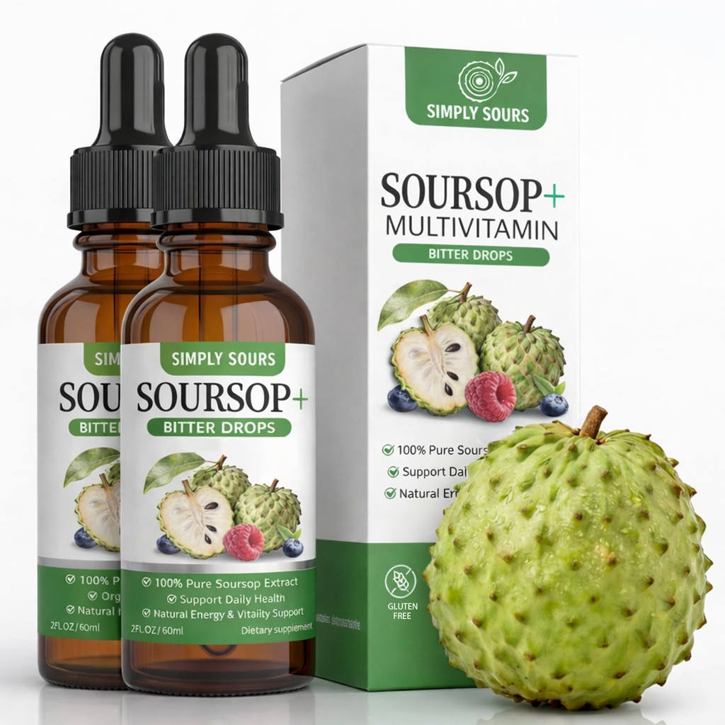 Simply Sours Organic Soursop Graviola Extract Drops, 5000mg Pure Leaf & Fruit Liquid Supplement, Daily Wellness, Digestive Health & Natural Vitality, 4 fl oz