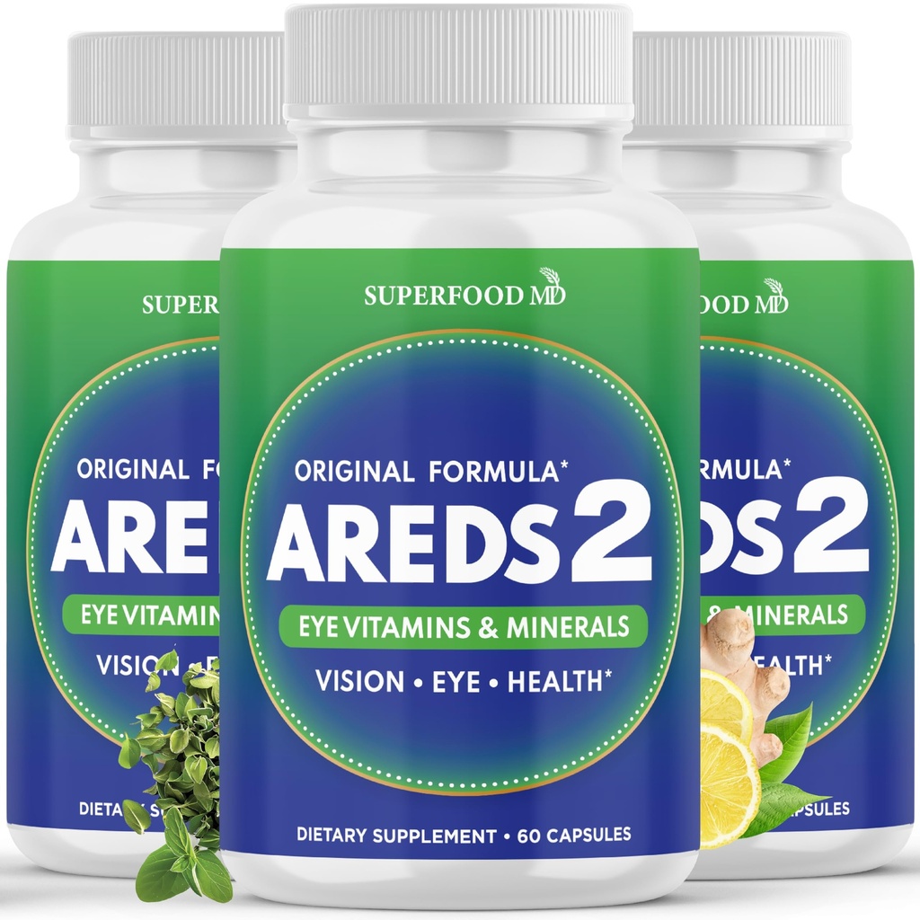 Superfood MD AREDS 2 Eye Vitamin & Mineral Supplement, Contains Lutein, Vitamin C and E, Zeaxanthin, Zinc with Added Copper - 180 Count