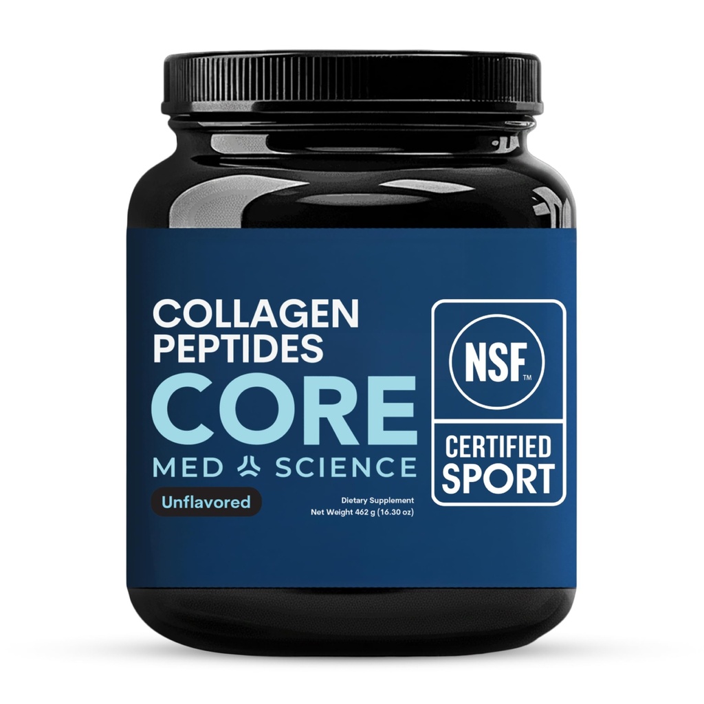 Core Med Science Collagen Peptides Powder - NSF Certified for Sport - Unflavored - Hydrolyzed Bovine Collagen Supplement for Women & Men Supports Skin, Hair, Joint & Bone Health - 30 Servings