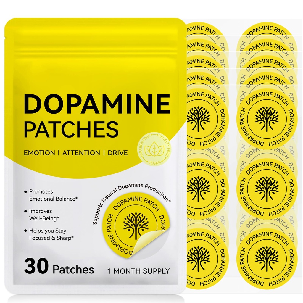 Vegan Dopamine Patches Extra Strength - 30 Plant-Based Patches for Mood, Positivity & Emotional Energy, Supports Dopamine Serotonin Balance, Easy-Use Transdermal Wellness Patch for Men and Women
